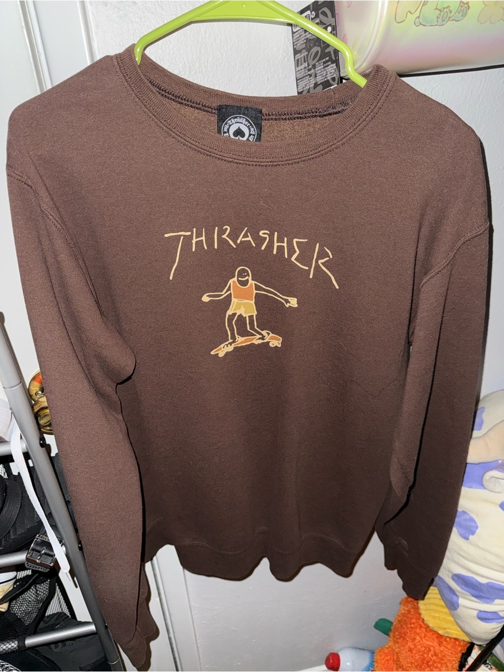 Thrasher Brown Crewneck with Yellow Graphic